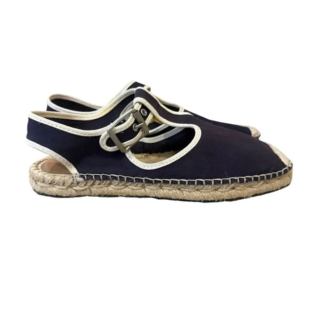 Re/Done T-Strap Navy Espadrille Sandals Size 38 US 8